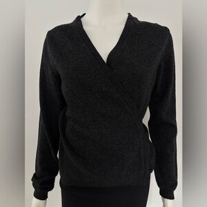 Made in Italy of Benetton Classic Dark Grey  Wool Wrap-Style Women's Sweater